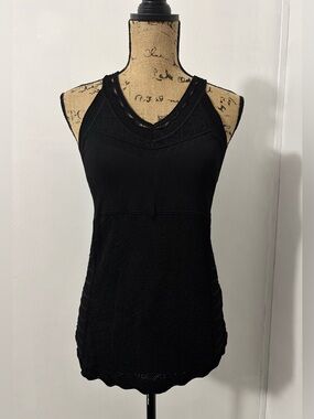 White House Black Market Applique  Black Tank Top Knit V-Neck Size XXS